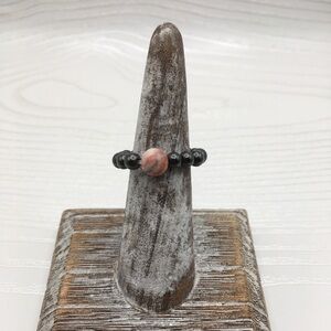 HANDCRAFTED Stretch Hematite & Pink Zebra Jasper Bead Ring